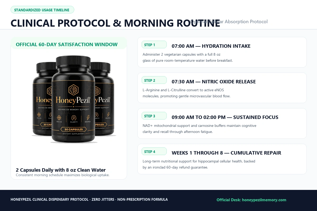 HoneyPezil Clinical Protocol & Daily Routine Infographic
